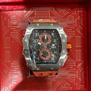 Men's Silver and Orange Watch